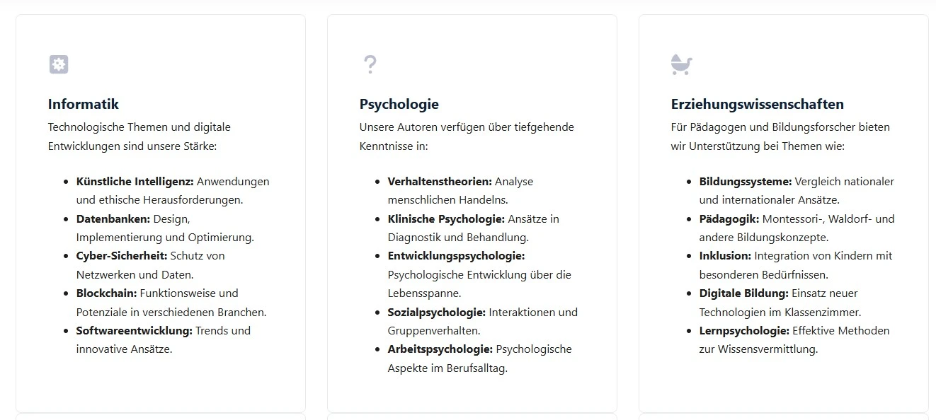 HausarbeitenGhostwriter.de Fachbereiche